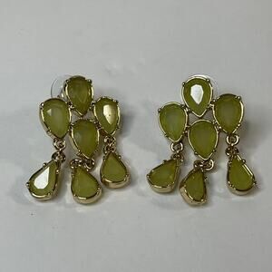 earrings Green crystal in gold tone setting dangle drop fancy contemporary